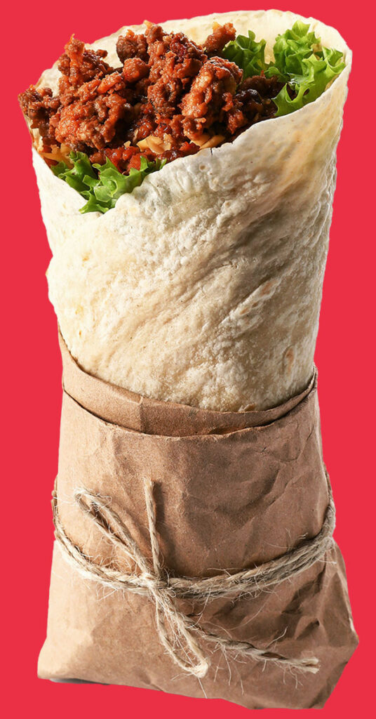 Cut out of a burrito filled with meat